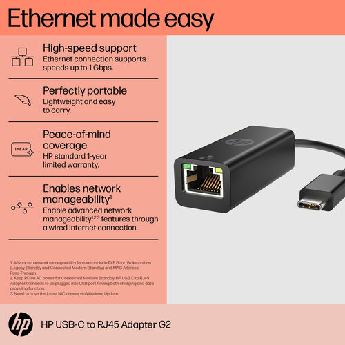 HP USB-C - RJ45 Adaptör G2 interface cards/adapter RJ-45 HP USB-C - RJ45 Adaptör G2 interface cards/adapter RJ-45
